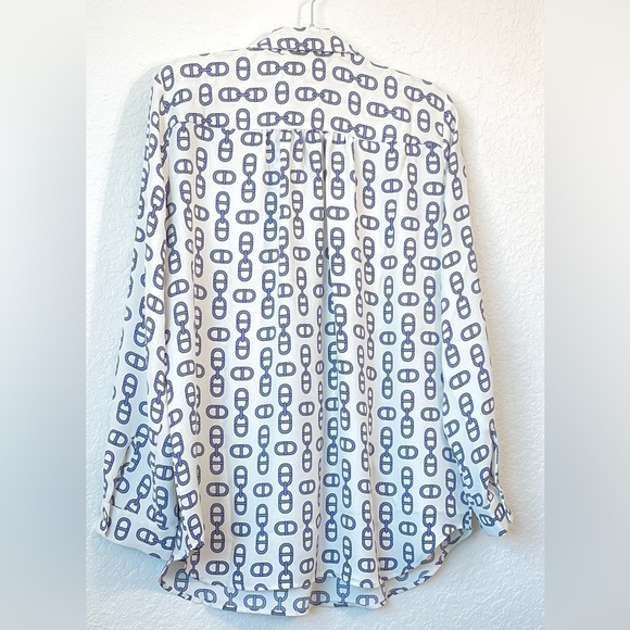 ⭐️ANN TAYLOR⭐️ Chain Print Popover long sleeve blouse size L PETITE - No Flaws✅ - Picture 5 of 7